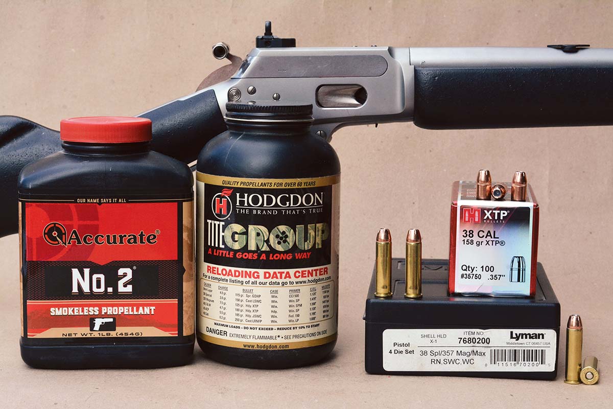 Accurate No. 2 and Hodgdon Titegroup powders are top choices for 357 Magnum subsonic loads in a rifle used in conjunction with 158-grain Hornady XTP bullets.